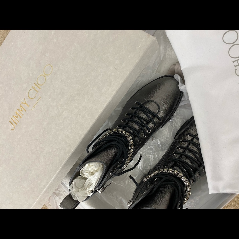 Jimmy Choo Cruz Boots w/crystals. Metallic 37.5